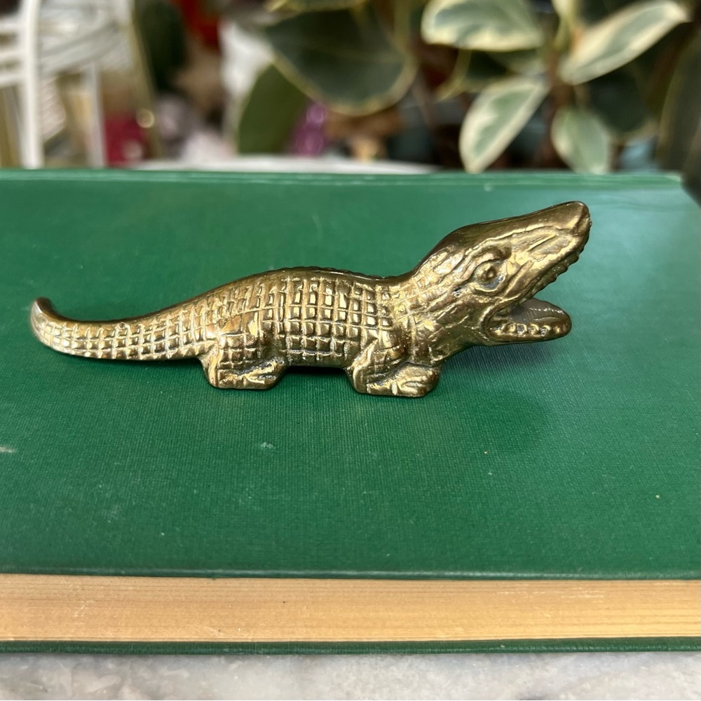 Vintage Solid Brass Alligator Figurine